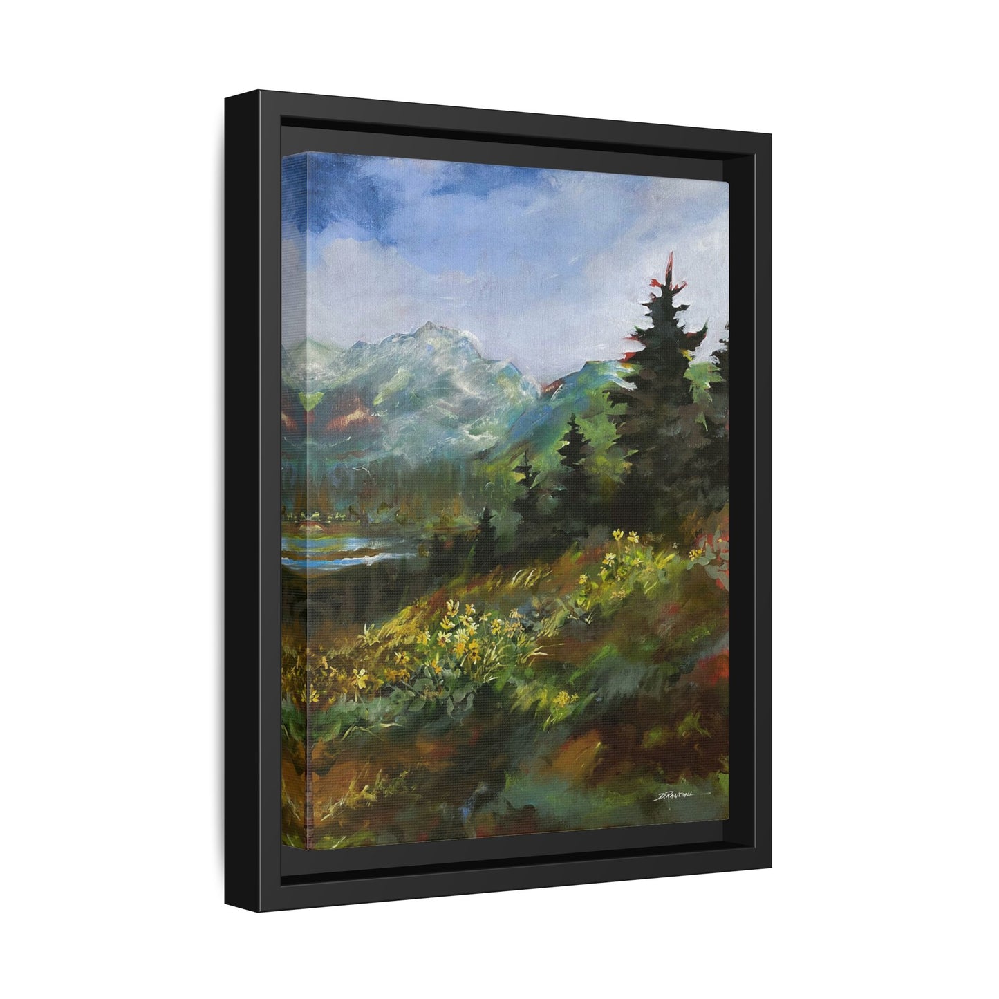 "SPRING HILL"  FRAMED Matte Canvas Mountain Landscape