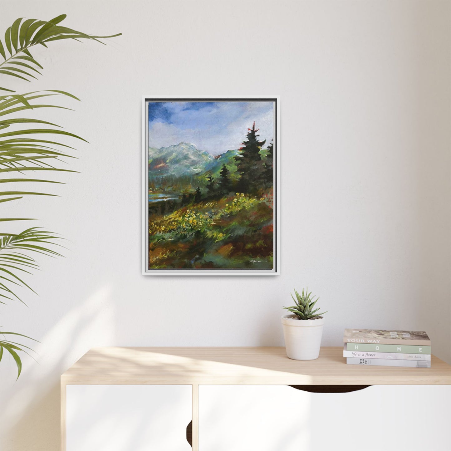 "SPRING HILL"  FRAMED Matte Canvas Mountain Landscape