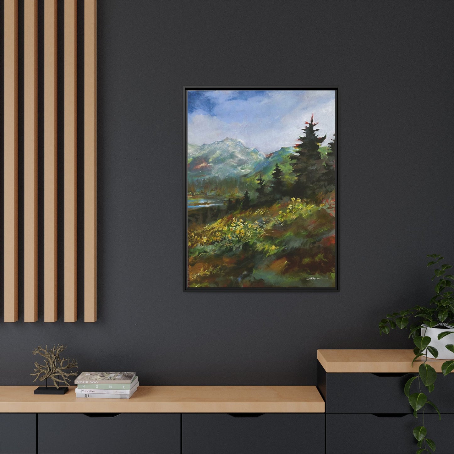 "SPRING HILL"  FRAMED Matte Canvas Mountain Landscape