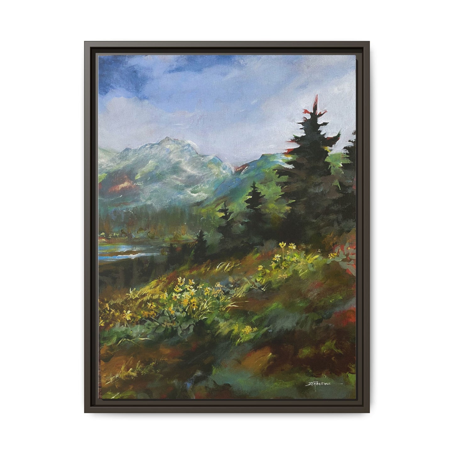 "SPRING HILL"  FRAMED Matte Canvas Mountain Landscape