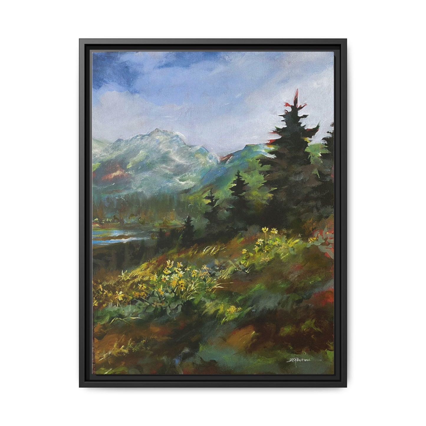 "SPRING HILL"  FRAMED Matte Canvas Mountain Landscape