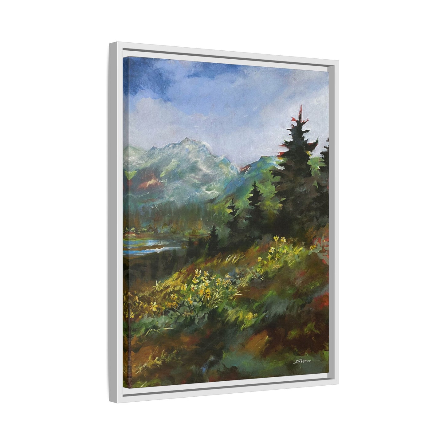"SPRING HILL"  FRAMED Matte Canvas Mountain Landscape