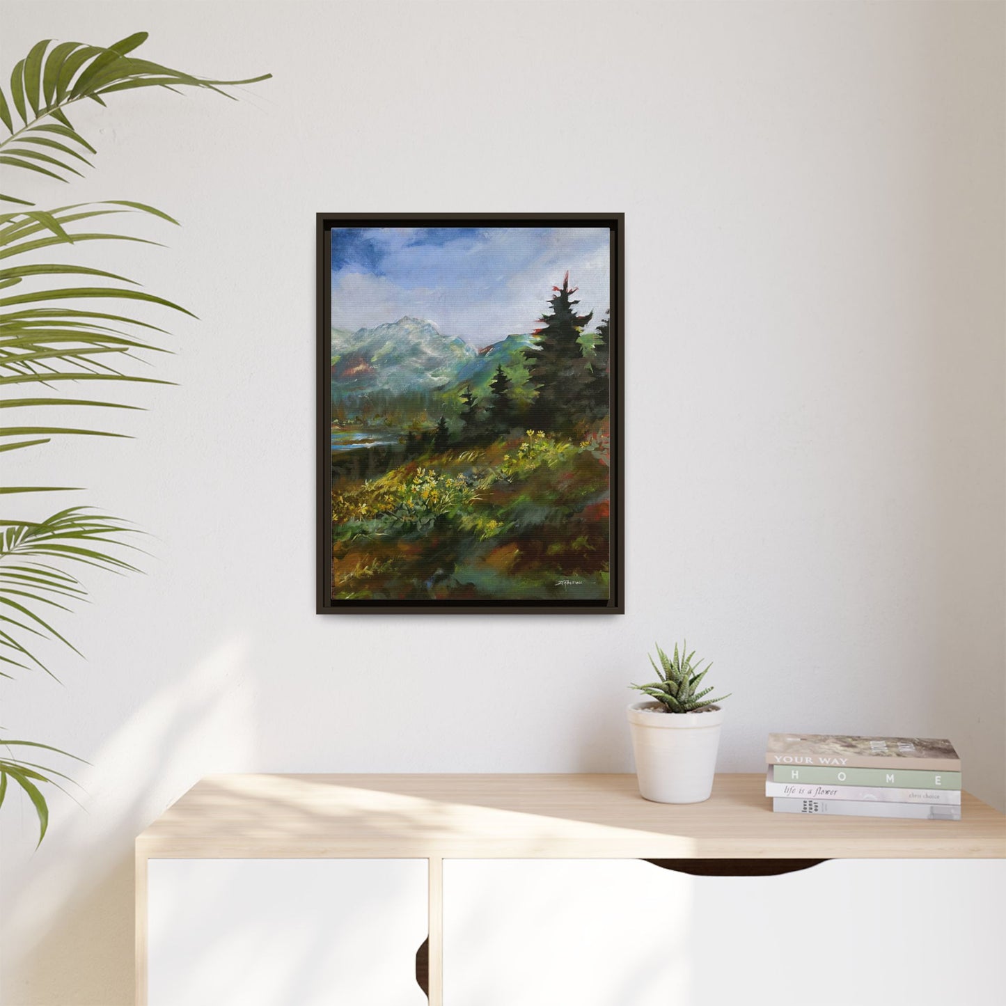 "SPRING HILL"  FRAMED Matte Canvas Mountain Landscape