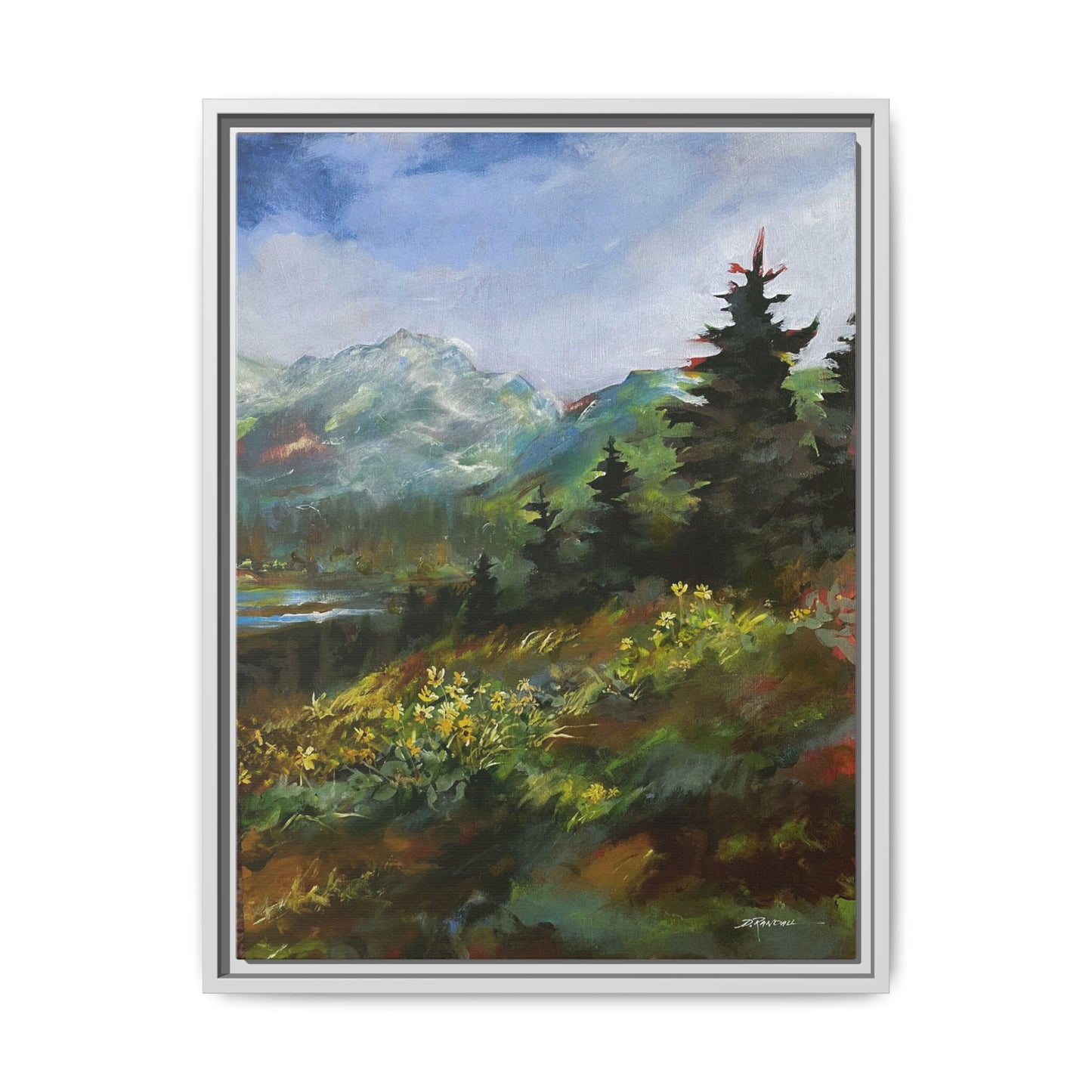 "SPRING HILL"  FRAMED Matte Canvas Mountain Landscape