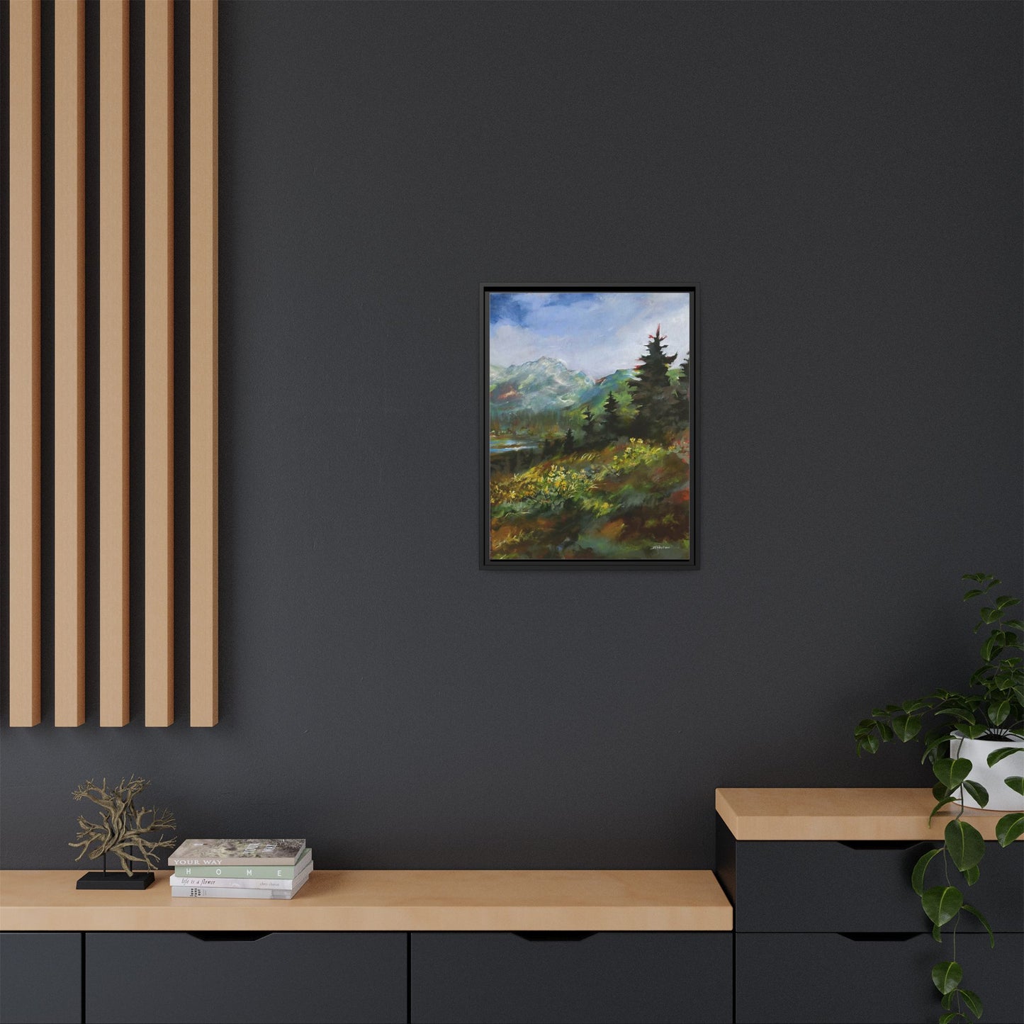 "SPRING HILL"  FRAMED Matte Canvas Mountain Landscape