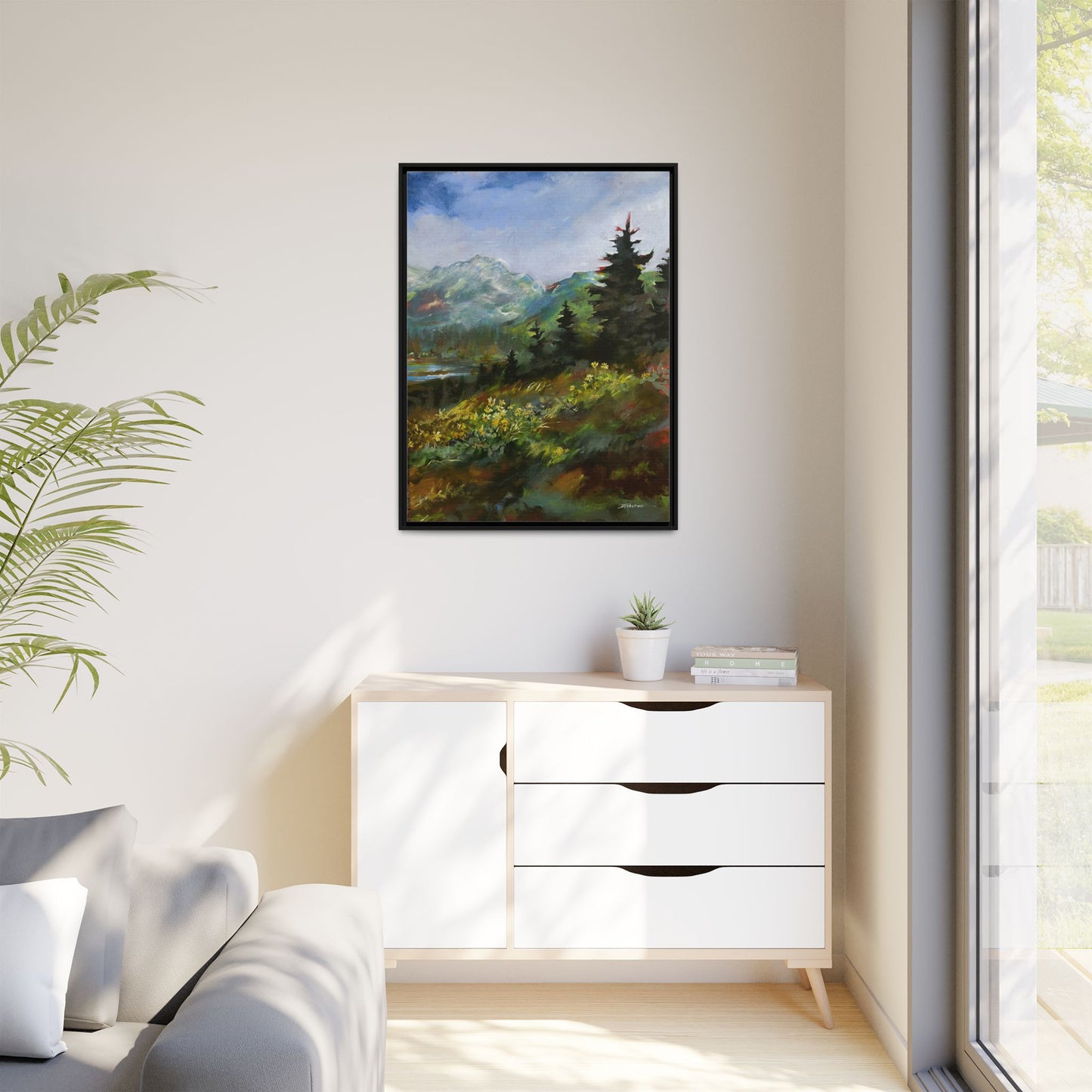 "SPRING HILL"  FRAMED Matte Canvas Mountain Landscape