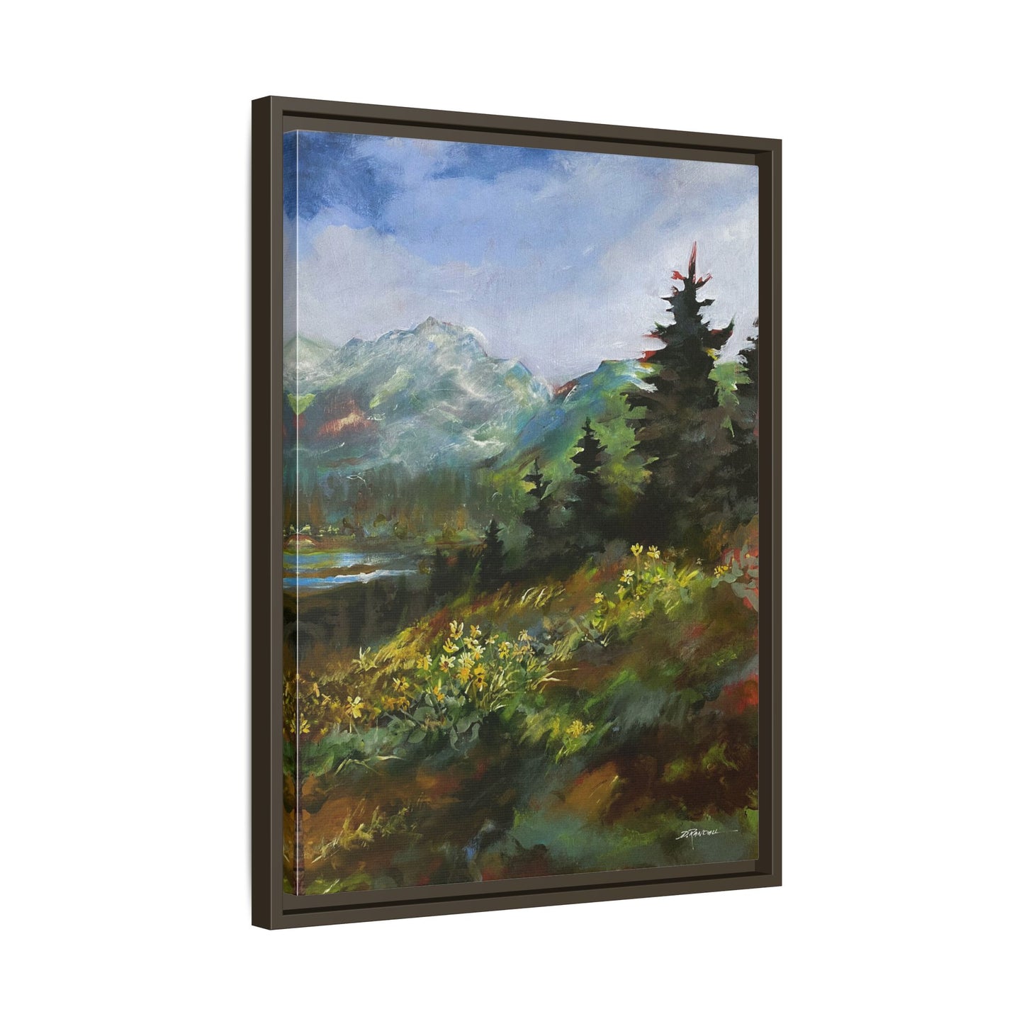 "SPRING HILL"  FRAMED Matte Canvas Mountain Landscape